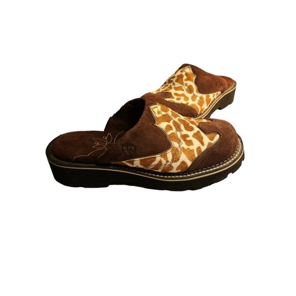 Ariat Shoes - Ariat Cowprint SlipOn Suede & Calf Hair Chunky Mules Womens 9.5 B